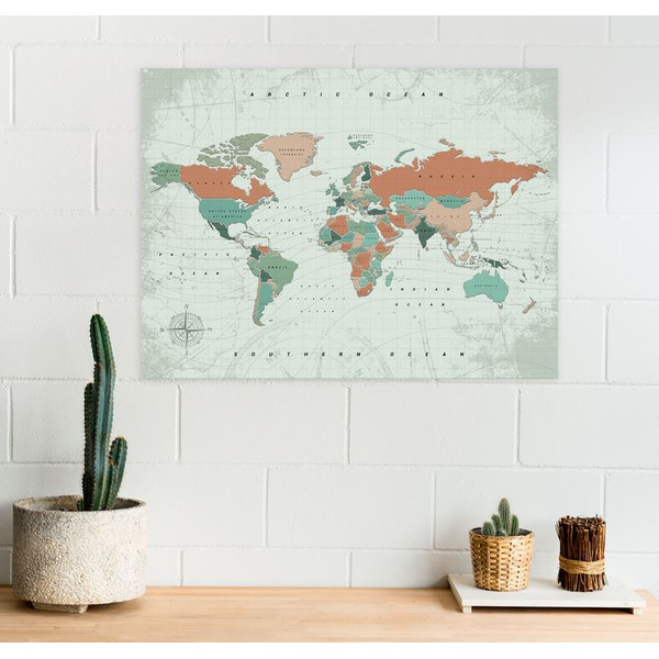 Miss Wood Wereldkaart Woody Map Watercolor Terracotta XL