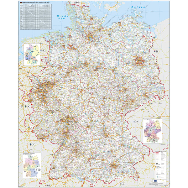Stiefel Kaart Verkehrswegekarte Deutschland mit Metallleisten
