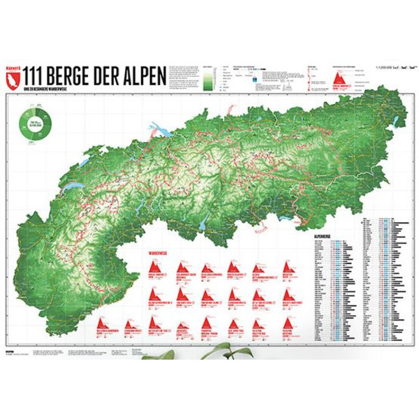 Marmota Maps Regionale kaart Map of the Alps with 111 Mountains and 20 Mountain trails