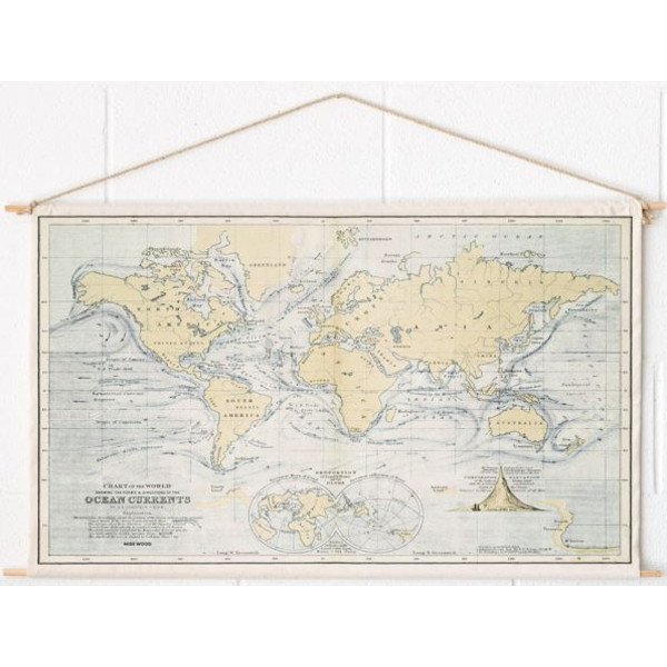 Miss Wood Wereldkaart Woody Cotton Map Oceans