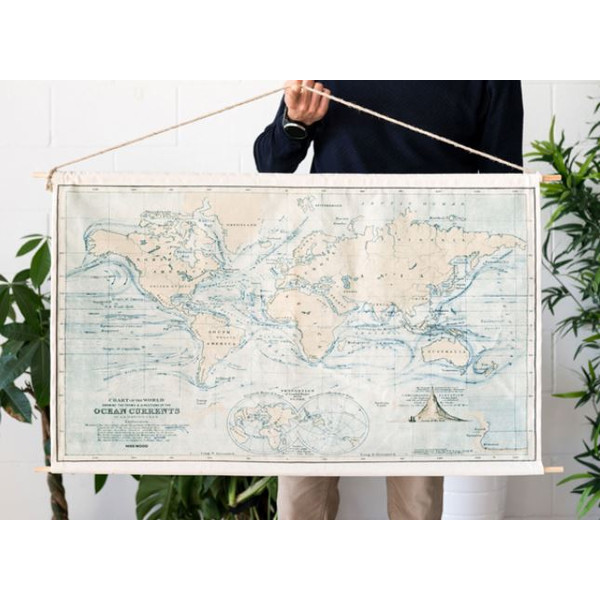 Miss Wood Wereldkaart Woody Cotton Map Oceans