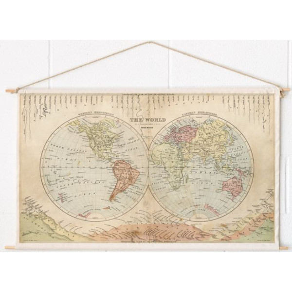 Miss Wood Wereldkaart Woody Cotton Map Rivers and Mountains