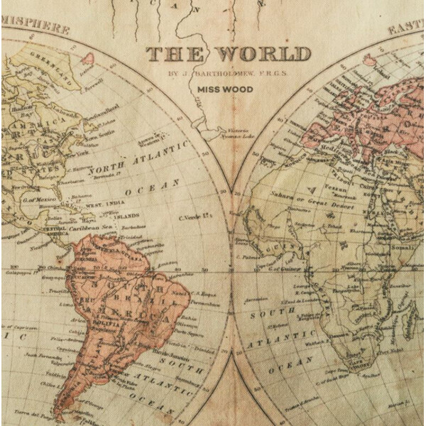 Miss Wood Wereldkaart Woody Cotton Map Rivers and Mountains