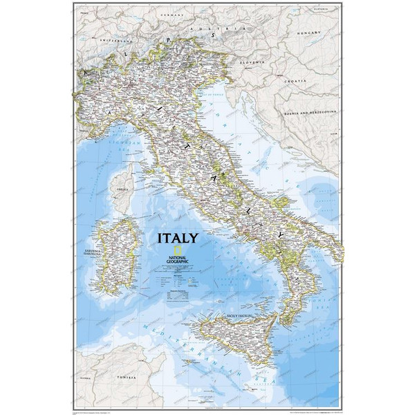 National Geographic Kaart Italië prikbord ingelijst (zilver)