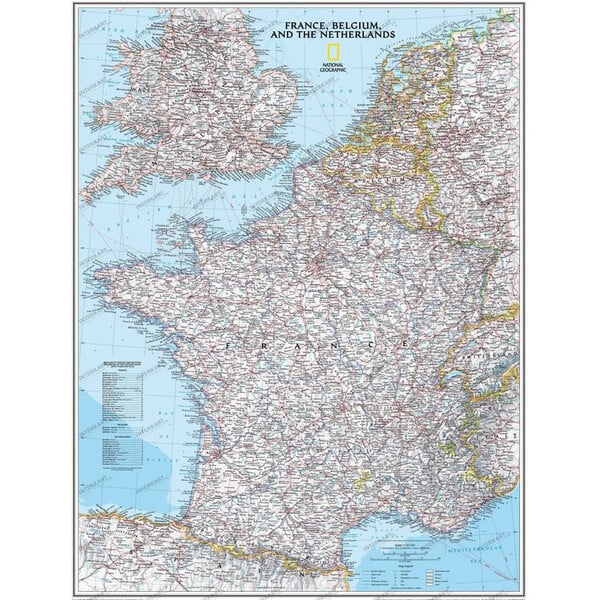 National Geographic Kaart Frankrijk, België en Nederland (Engels) gelamineerd