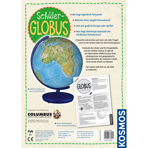 Kosmos Verlag Kinderglobe Schülerglobus physisch 26cm