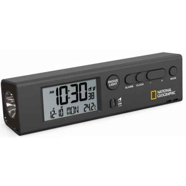 National Geographic Radiogestuurde wereldtijdwekker met thermometer en Zaklamp