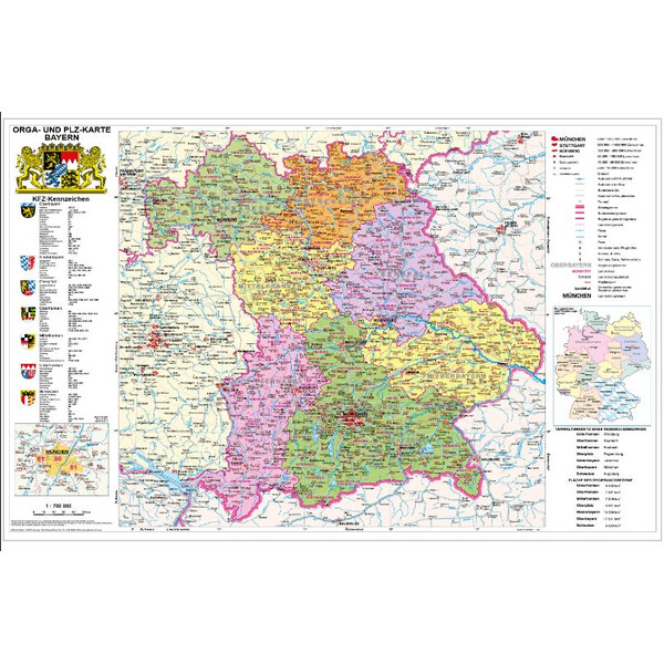 Stiefel Regionale kaart Bayern politisch mit Postleitzahlen