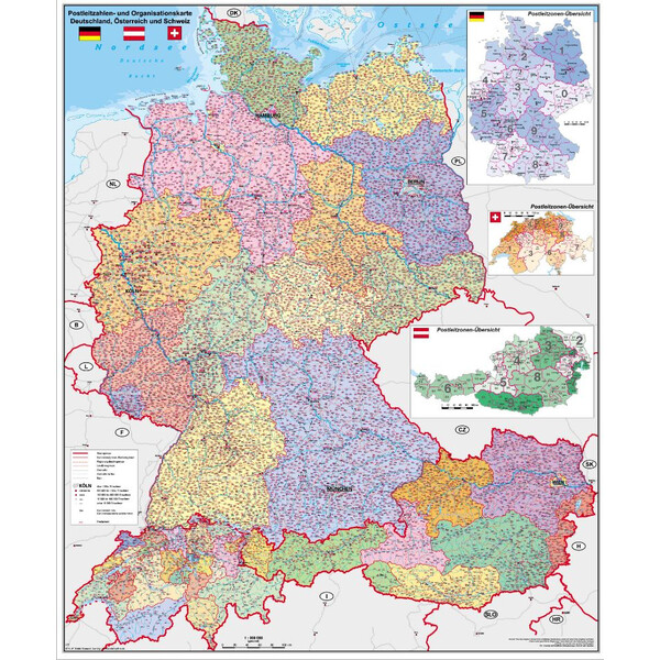 Stiefel Regionale kaart Deutschland-Österreich-Schweiz PLZ- u. Organisationskarte