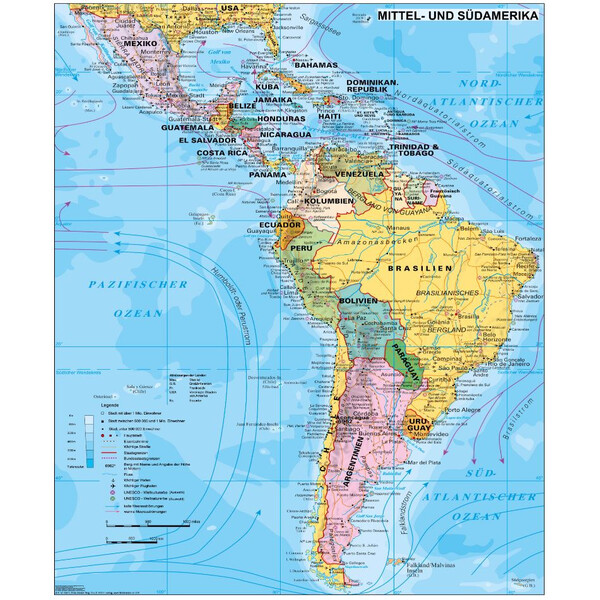 Stiefel continentkaart Mittel- und Südamerika politisch (97 x 119 cm)