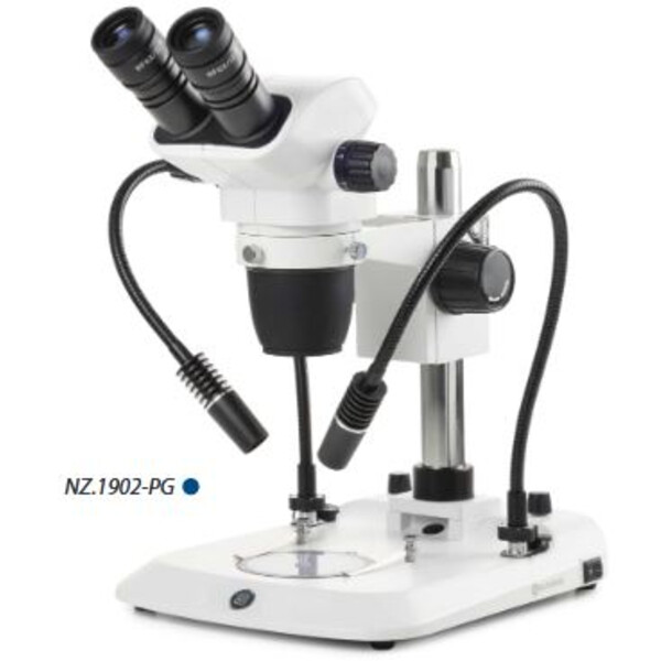 Euromex Stereo zoom microscoop NZ.1902-PG, 6.7-45x, Säule, 2 Schwanenhälse, Durchlicht, bino