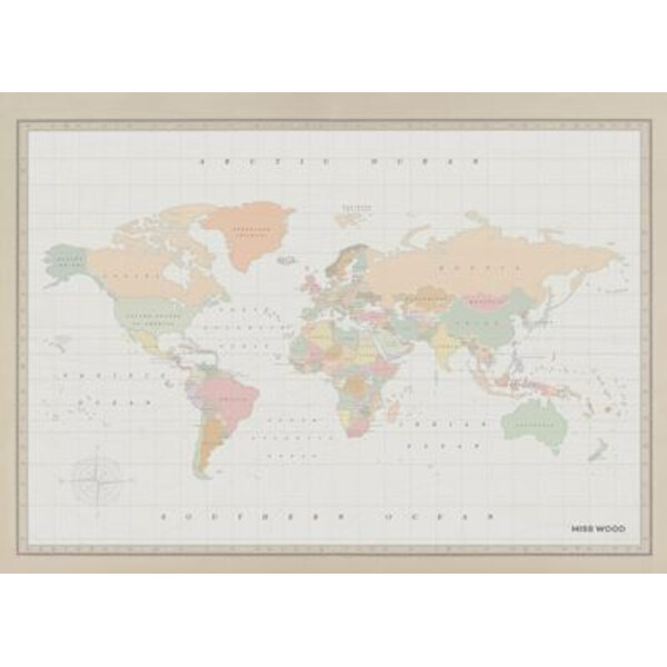 Miss Wood Wereldkaart Woody Map Watercolor Colonial L