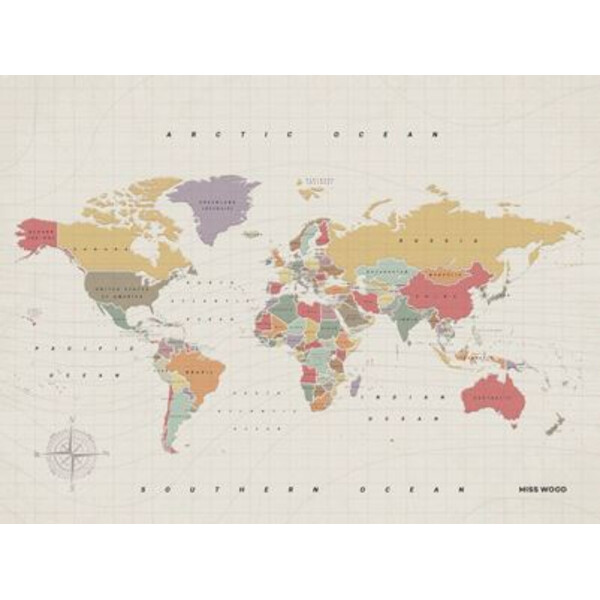 Miss Wood Wereldkaart Woody Map Watercolor Tropical XL