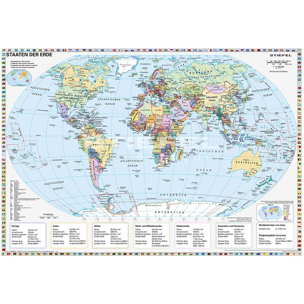 Stiefel Wereldkaart Staaten der Erde (95 x 66 cm)