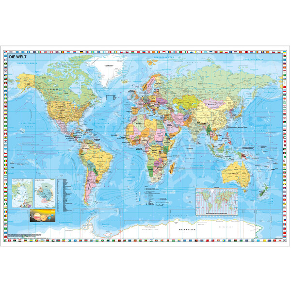 Stiefel Wereldkaart politisch mit Flaggenrand (137x89)