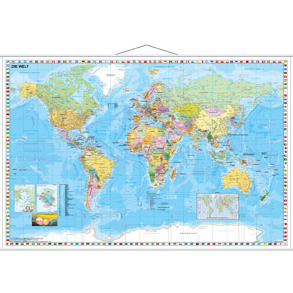 Stiefel Wereldkaart politisch mit Flaggenrand (95 x 62 cm)