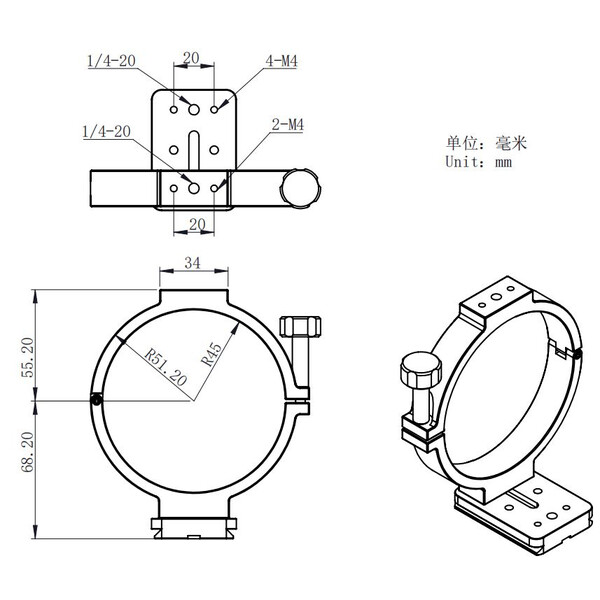 ZWO Camerastatiefadapter, voor gekoelde ASI-camera's 90mm