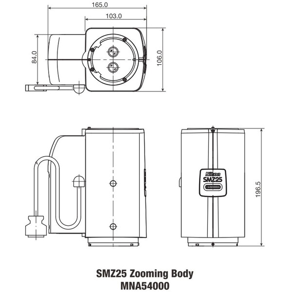 Nikon SMZ25, motorized, parallel optics, achromate, Zoom Head, bino, 6.3-157.5x, click stop, ratio 25:1, 15°