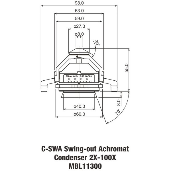 Nikon Achromat uitzwenkbare condensor 2-100x N.A. 0.90