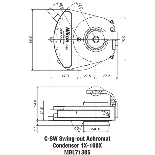 Nikon C-SW Achromat uitzwenkbare condensor 1-100X