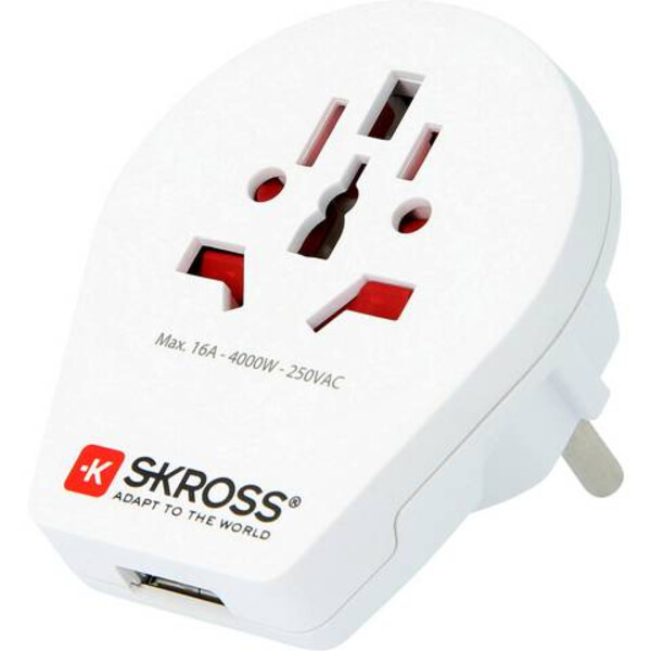 Skross Stroomvoorziening Reiseadapter World to Europe mit USB