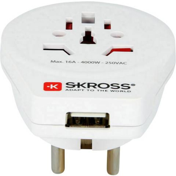 Skross Stroomvoorziening Wereld naar Europe reisadapter met USB