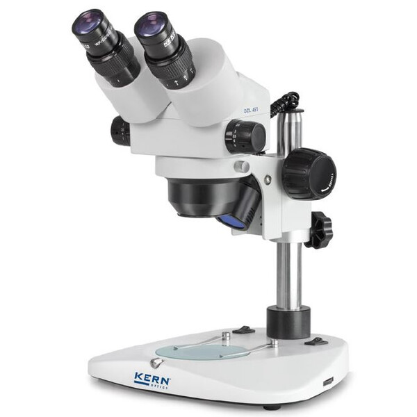 Kern Stereo zoom microscoop OZL 451, Greenough, zuil, bino, 0.75-5.0x, 10x/23, 10W Halogeen