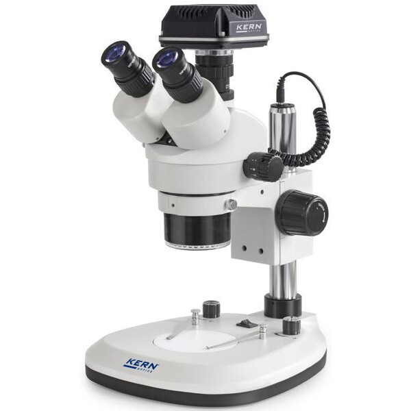 Kern Microscoop OZL 466C825, Greenough, zuil, 7-45x, 10x/20, doorgelaten licht 3W LED, ringobjectief, camera 5MP, USB 2.0