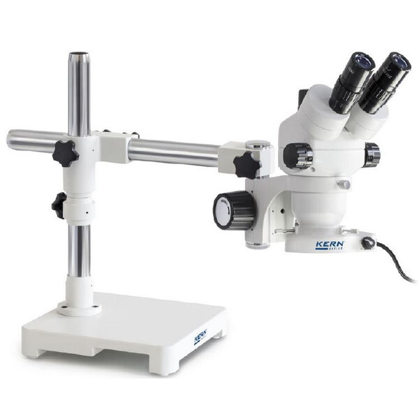 Kern Stereo zoom microscoop OZM 902, bino, 7x-45x, HSWF, Statief, enkele arm met tafelblad, ringverlichting LED 4.5 W