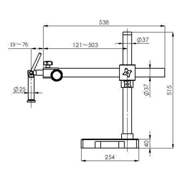 Kern Stereo zoom microscoop OZM 912, bino, 7x-45x, HSWF 10x23 mm, Stativ, Einarm (430 mm x 385 mm) m. Tischplatte, Ringlicht LED 4.5 W