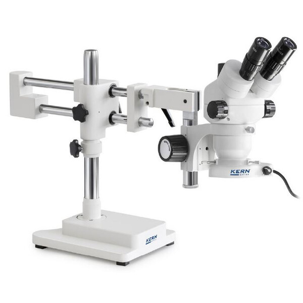 Kern Stereo zoom microscoop OZM 923, trino, 7-45x, HSWF 10x23 mm, Statief dubbele arm, 430x480mm, w. tafelblad, Ringlampen LED 4,5 W