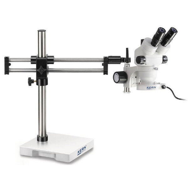Kern Stereo zoom microscoop OZM 932, bino, 7-45x, HSWF 10x23 mm, Statief dubbele arm, 430x480mm, w. tafelblad, Ringlampen LED 4.5 W