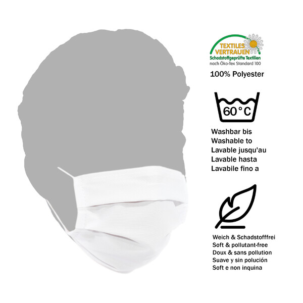 Masketo Mondmaskers, polyester, wit, 5 stuk