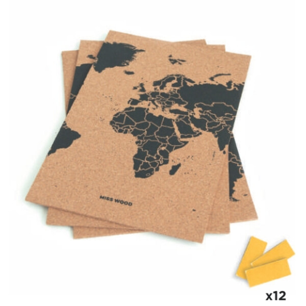 Miss Wood Wereldkaart Puzzelkaart M - Zwart