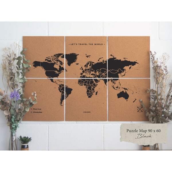 Miss Wood Wereldkaart Puzzelkaart XL - Zwart