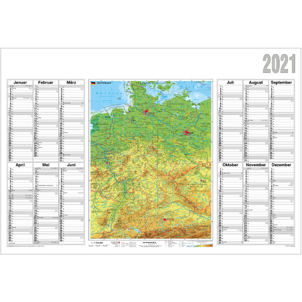 Stiefel Kaart Jaarplanner 2021 Duitsland fysiek
