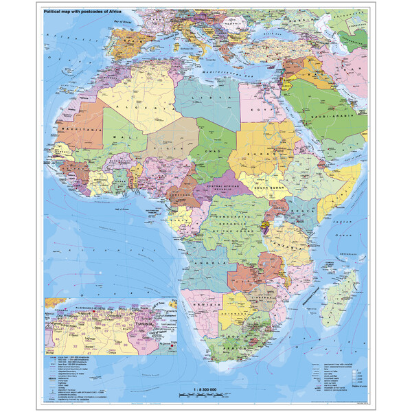 Stiefel continentkaart Afrika politisch mit PLZ auf Platte zum Pinnen und magnethaftend
