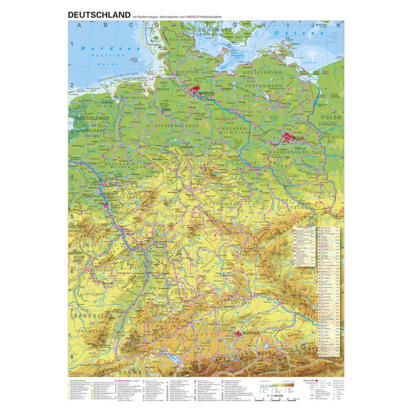 Stiefel Kaart Duitsland (Engels) langeafstandsfietsroutes (68x98)