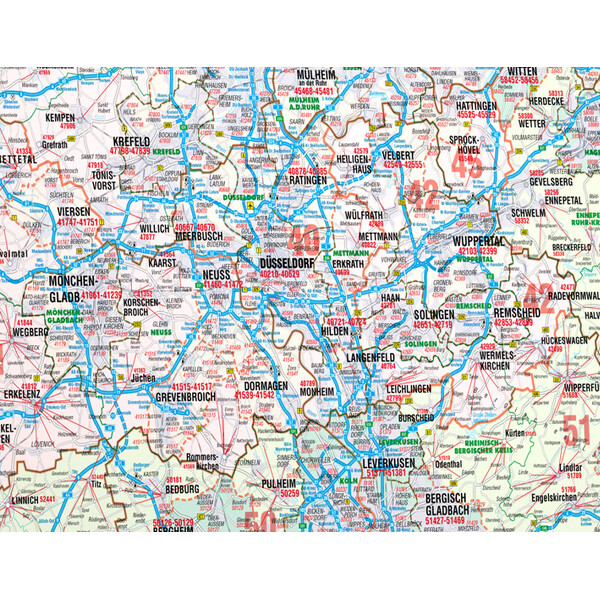 Bacher Verlag Regionale kaart Nordrhein-Westfalen met postcodes (152 x 150 cm)