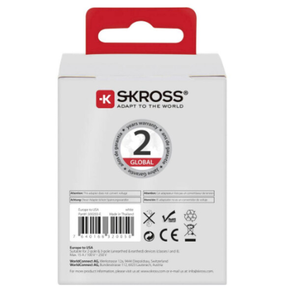 Skross Stroomvoorziening Reisadapter Europe naar VS