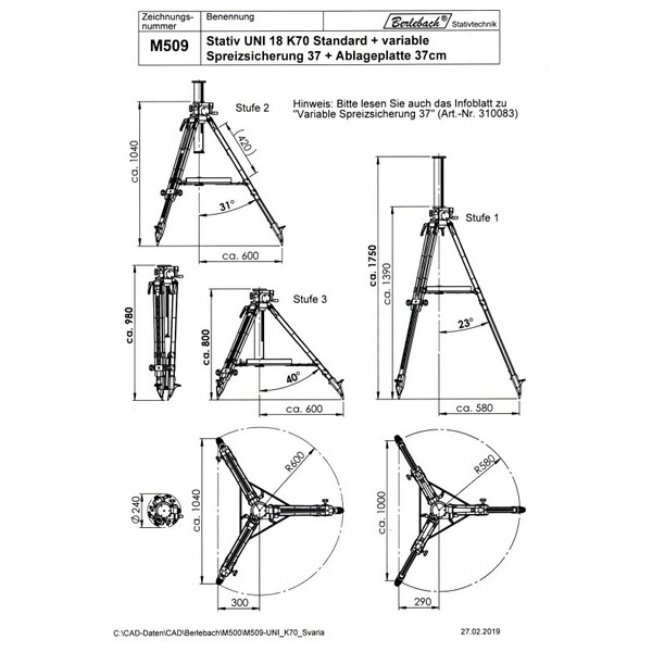 Berlebach Houten tripod UNI 18 K70 3/8"