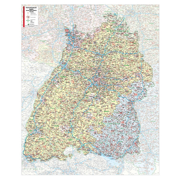 Kastanea Regionale kaart Postleitzahlenkarte Baden-Württemberg (99 x 122 cm)