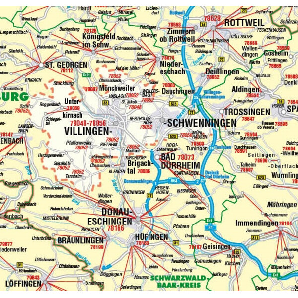 Kastanea Regionale kaart Postleitzahlenkarte Baden-Württemberg (99 x 122 cm)