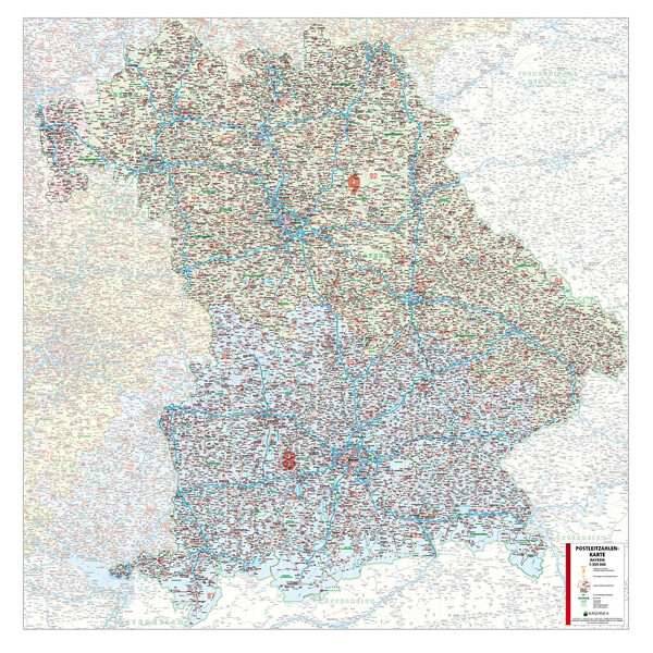 Kastanea Regionale kaart Postleitzahlenkarte Bayern (110 x 112 cm)