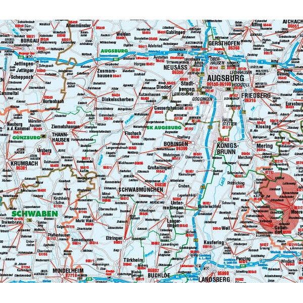 Kastanea Regionale kaart Postleitzahlenkarte Bayern (110 x 112 cm)