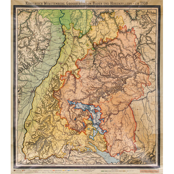 Kastanea Regionale kaart Historische Baden-Württembergkarte von 1910 (85 x 96 cm)