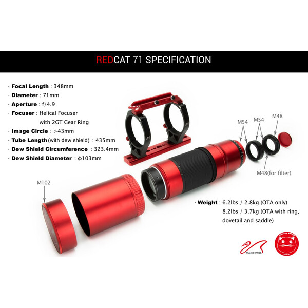 William Optics Apochromatische refractor AP 71/350 RedCat 71 OTA