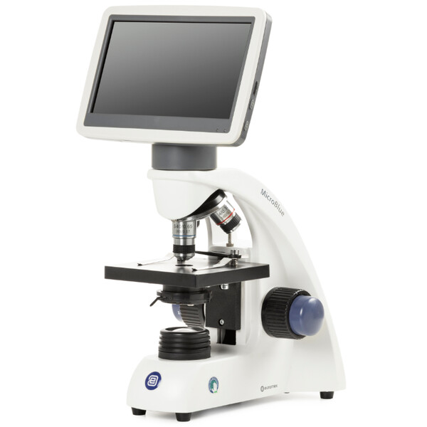 Euromex Microscoop MicroBlue, MB.1001-LCD, 5,6 inch LCD-scherm, achr. 4/10/S40x Lenzen, DIN 35mm perf., 40x - 400x, LED, 1W, gewoon specimen stage