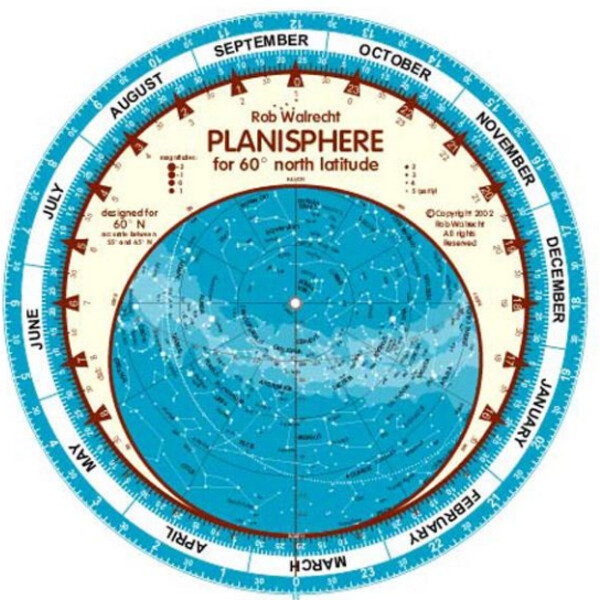 Rob Walrecht Sterrenkaart Planisphere 60°N 25cm