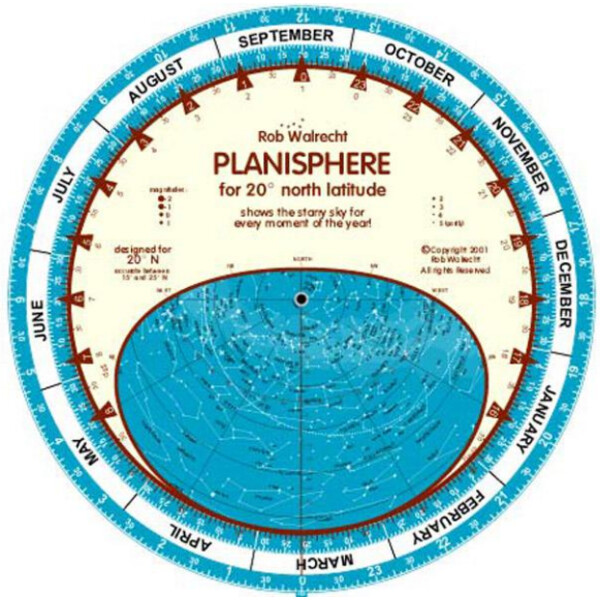 Rob Walrecht Sterrenkaart Planisphère 20°N 25cm